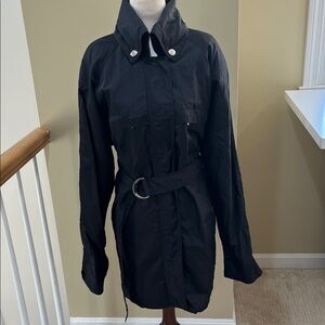 Perry Ellis Vintage Navy Blue Hooded Rain Jacket Size S EUC